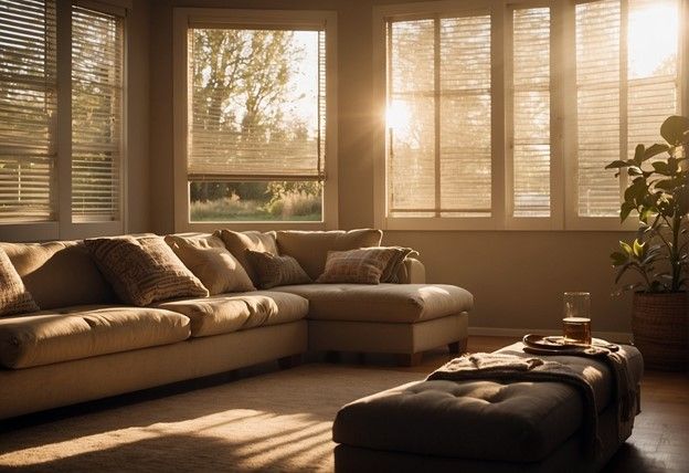 A living room with couches and a window.